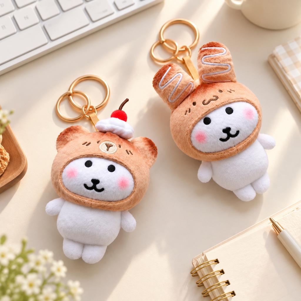 Cute Bear Plush Keychain with Hat, Soft Plush Doll Figure Pendant for Bag and Keys
