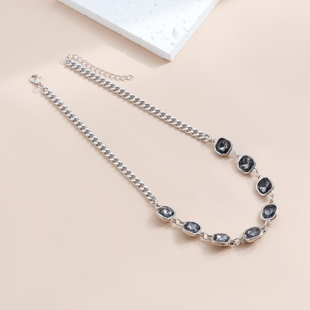 Luxury Alloy Rhinestone Jewelry Square Black Necklace Earrings Geometric Hand Chain Women's Fashion Jewelry Wedding