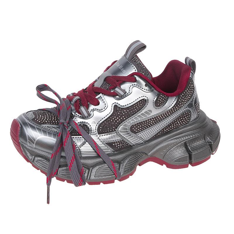 

Gu Yun стразы Paris dad shoes для женщин 2024 осень-зима новая толстая подошва универсальная сетчатая дышащая спортивная и повседневная обувь прилив 35