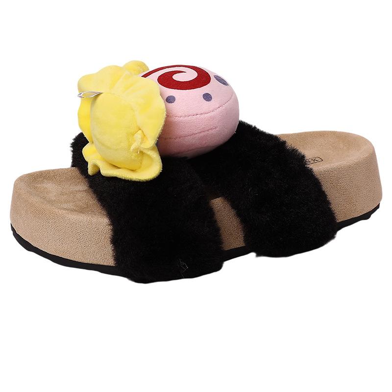 Piaohong cartoon animation crab boss snail fluffy slippers women 2025 autumn and winter new non-slip heightening cotton slippers