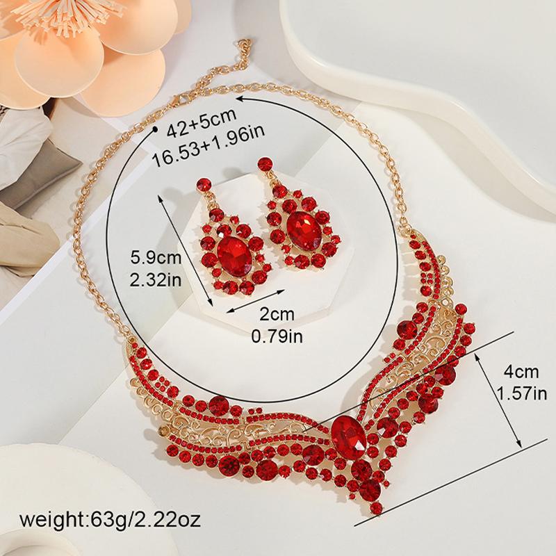 Women Crystal Necklace Earrings Indian Bridal Jewelry Sets Brides Wedding Party Costume Accessories