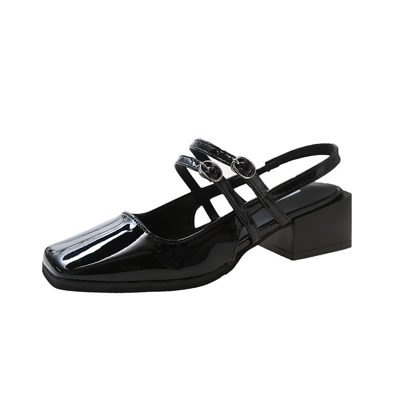 

2024 Летний дизайн Женские сандалии Модные узкие туфли на квадратном каблуке Туфли женские уличные туфли Мэри Джейн из лакированной кожи Туфли-лодочки 40 чёрный
