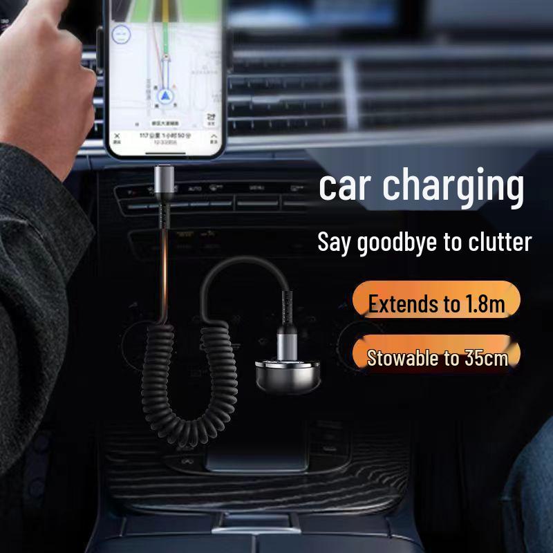 100W Dual-Head Type-C Fast Charging Cable: 6A Retractable Spiral PD Data Cable for Car.