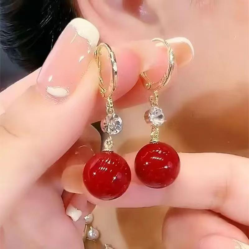 Korean-Style Elegant Rhinestone Ball Earrings - Versatile, Fashionable, and Ultra-Shiny Design.