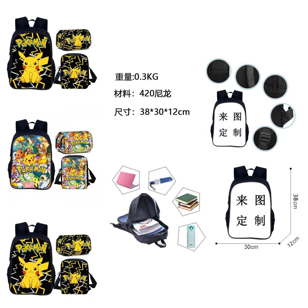 Set Zaino per Bambini Pokemon Pikachu con Tessuto Oxford per Scuola e Uso Quotidiano