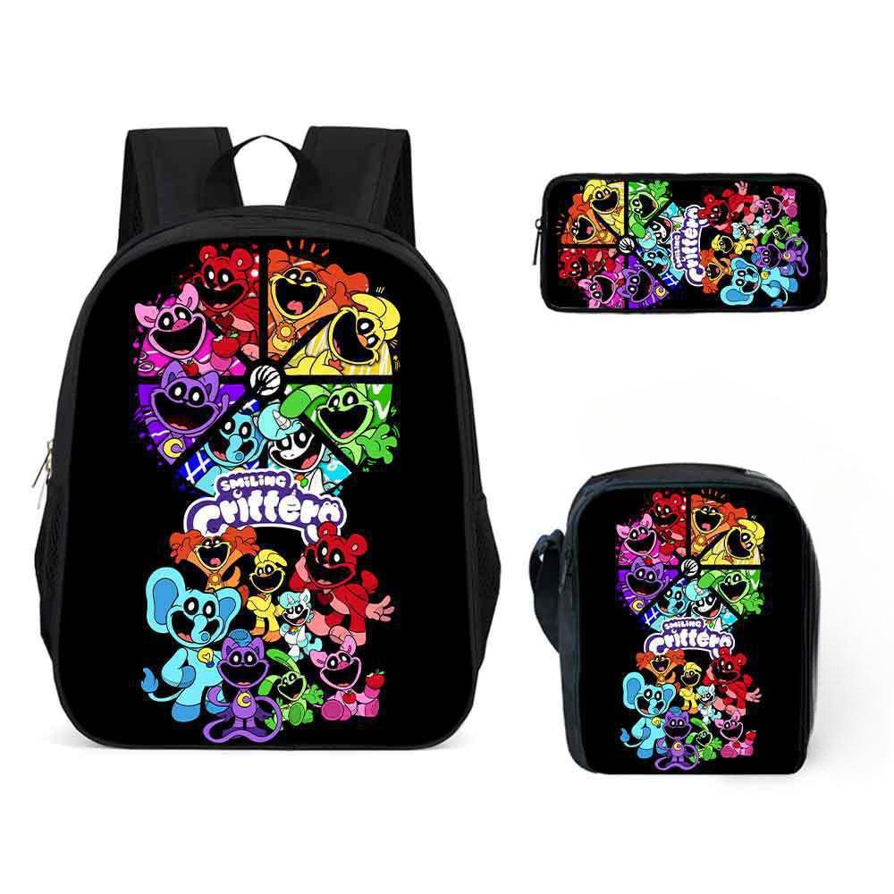 Lachende Critters Schultasche Dreiteiliges Set Cartoon Rucksack Umhängetasche Federmäppchen Lachende Critters