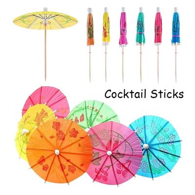 50 Stück Bambus Zahnstocher Papier Cocktail Sonnenschirme Zahnstocher Fruchtspieße Hawaiianische Fruchtspieße Hochzeitsdeko Getränkespieße Poolparty