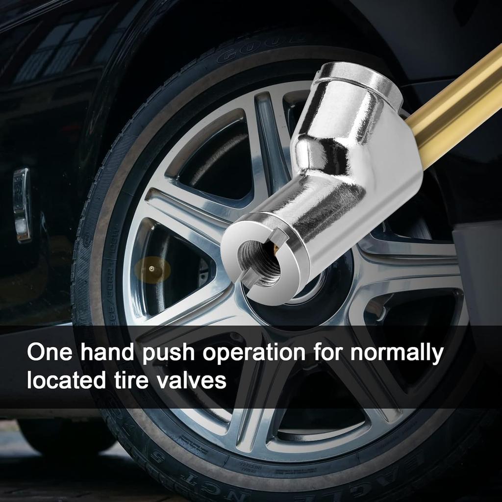 2-Way Connection 13.8" Extended Air Chuck Set, 1/4 in FNPT Straight Foot Dual Head Tire Inflate Chuck with Standard Brass Quick Plug, Tire Air