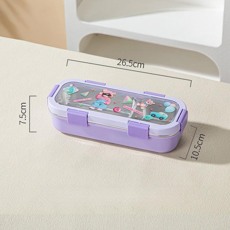 Cartoon Lunch Box Safe Rectangle Shape 304 Stainless Steel Office Workers Compartment Rectangle Container Food Preservation