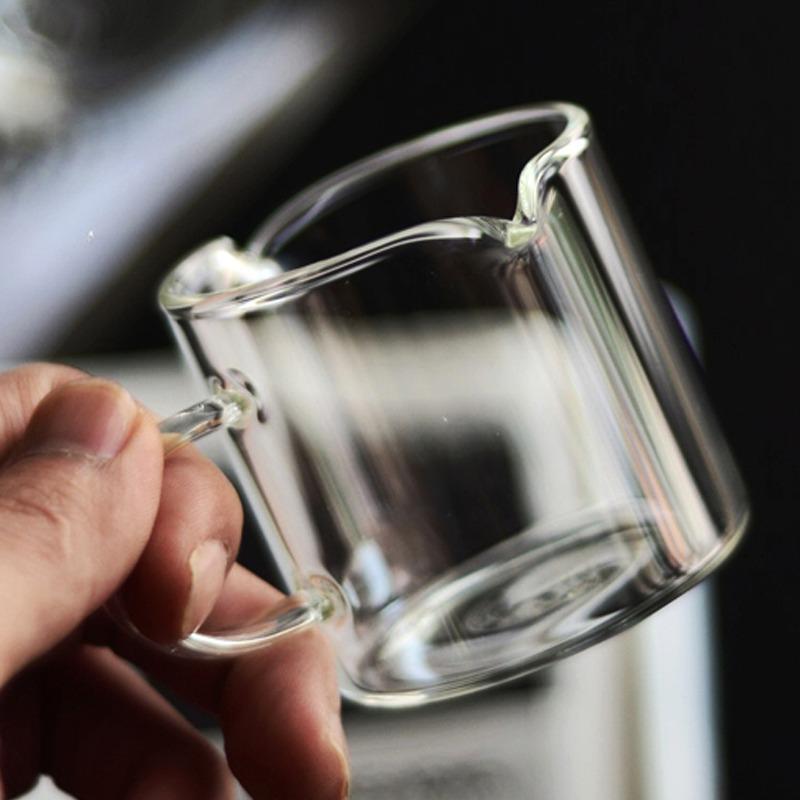 Wood Handle Glass Espresso Cup with Extraction Measuring Cup, Marked Milk Jug, Western-style Sauce Ladle