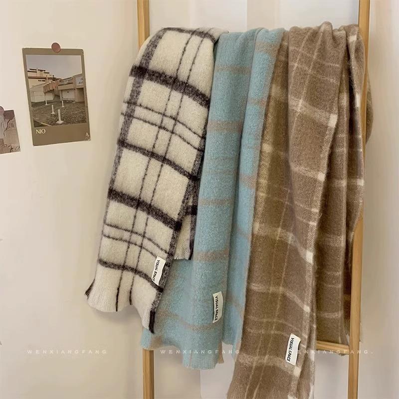Cool Scarf Women's Winter New Versatile Korean Version Thickened Warm Advanced Plaid Scarf Student Tide