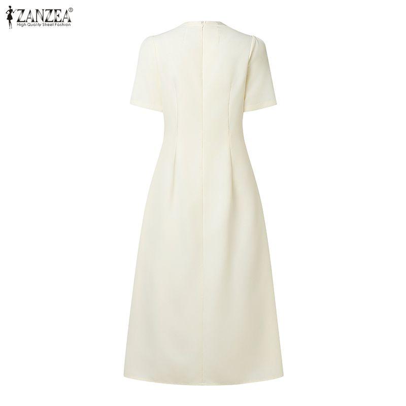 ZANZEA Women Elegant V-Neck Casual Short Sleeve Dress