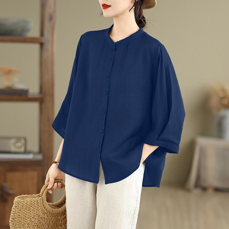 ZANZEA Women Casual Round Neck Solid Color Loose 3/4 Sleeve Blouse