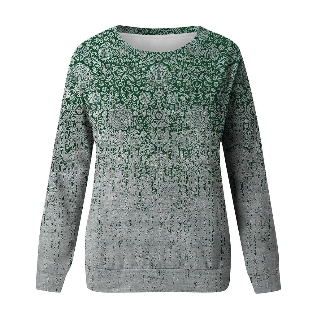 Damen Rundhals-Oberteile, Baumwolle, Damen, lässig, modisch, bedruckt, langärmelig, O-Ausschnitt, Pullover, Oberteil, Bluse