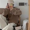 Autumn and winter new retro loose lazy wind knitted cardigan top women's solid color temperament versatile sweater jacket