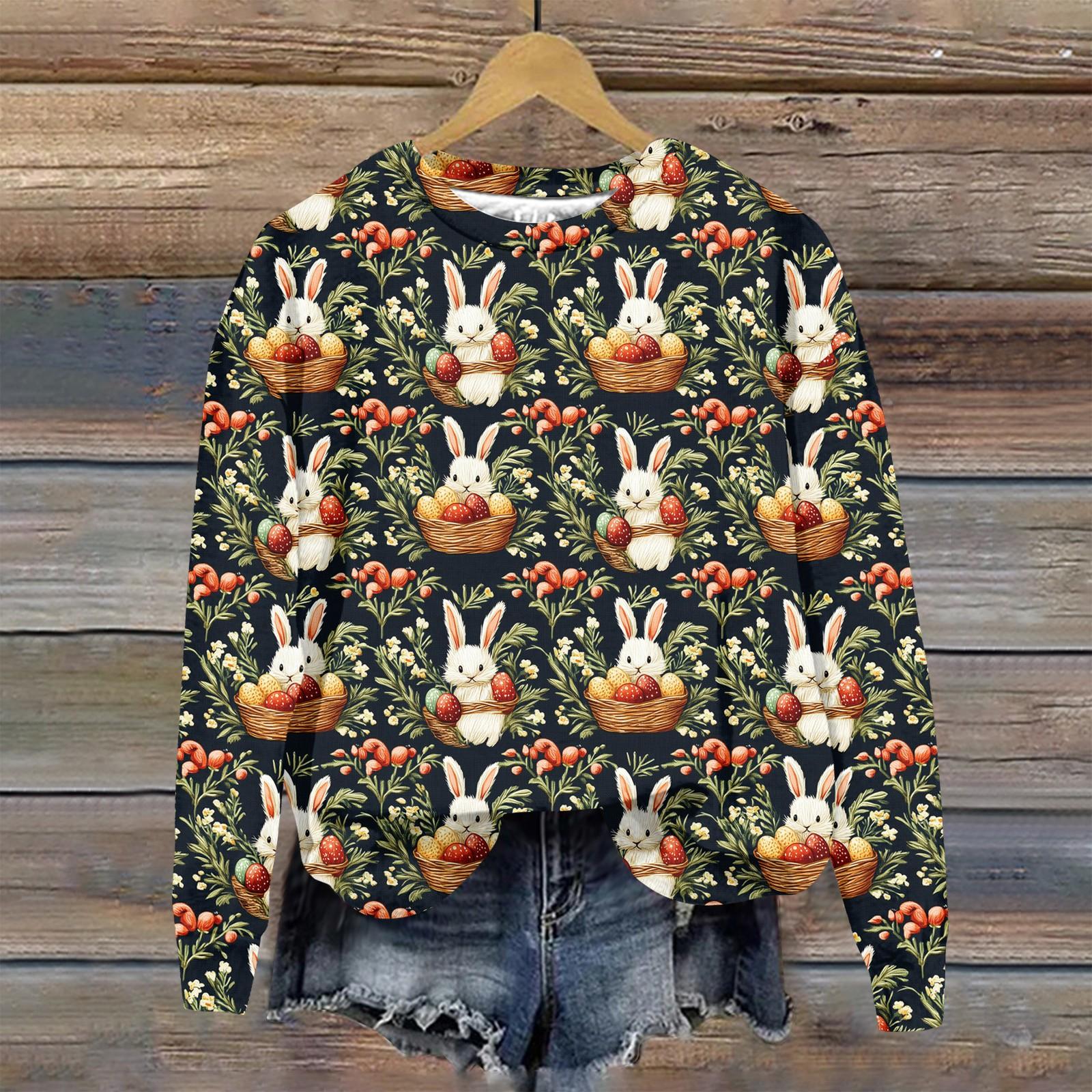 

Жіночий модний світшот з довгим рукавом вільного крою з круглим вирізом та великоднім принтом M коричневий