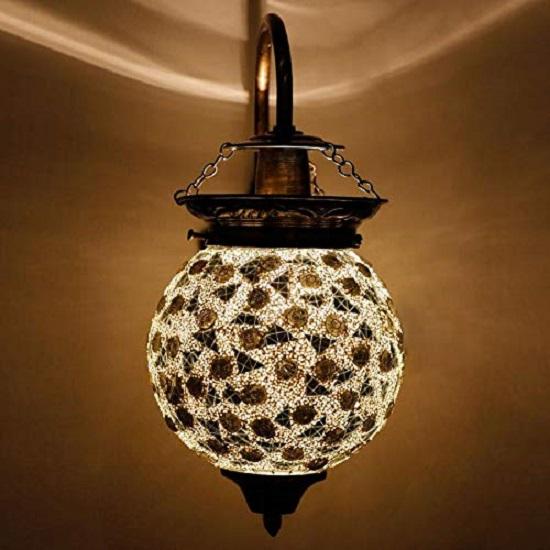 Ball Shaped Crystal Decorated Glass Wall Lamp for Living & Home Decoration Turkish Lamp (Multicolour, Bulb Not Included)