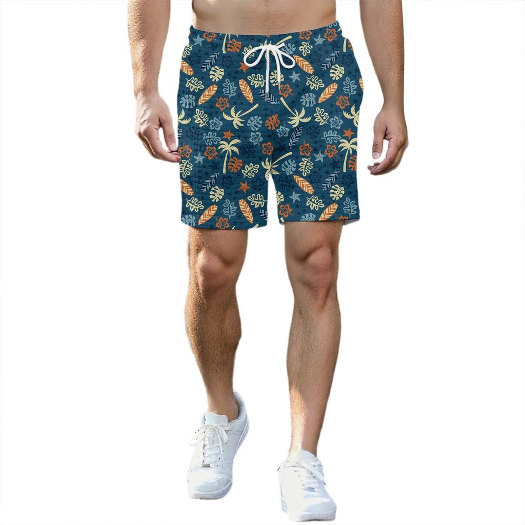 Pantaloni scurți sport imprimați la modă pentru bărbați, cu talie elastică și buzunar, pantaloni scurți de sală