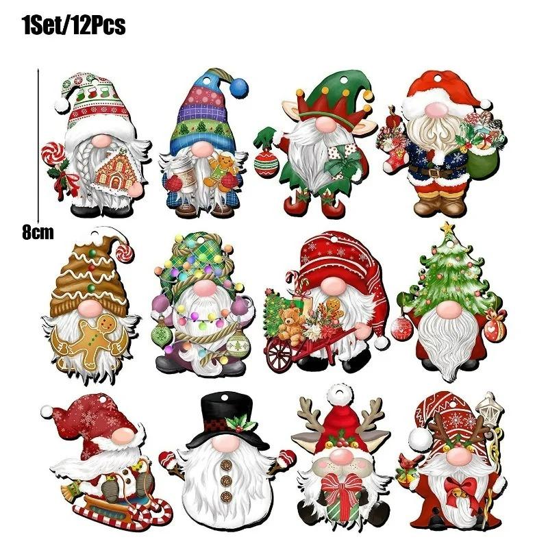12/36 Pcs Wooden Christmas Dwarf Ornaments Set Hand Painted Unique Dwarf Elf Hanging Decorations Nordic Style Xmas Gift Tree