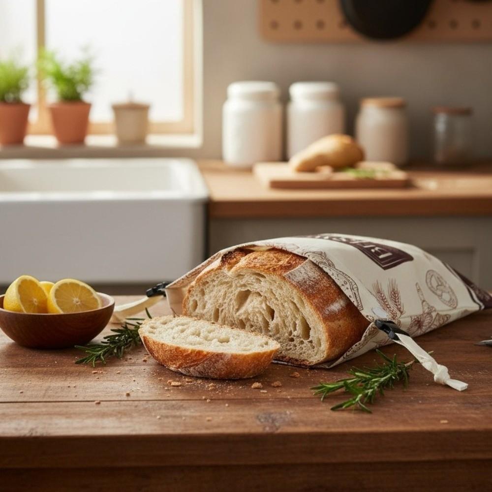 Reusable Beeswax Bread Bags Cotton Fabric Lock Closure Fresh-Keeping Bread Bags Beeswax Coated 43*33cm Sourdough Bag Freezer Use