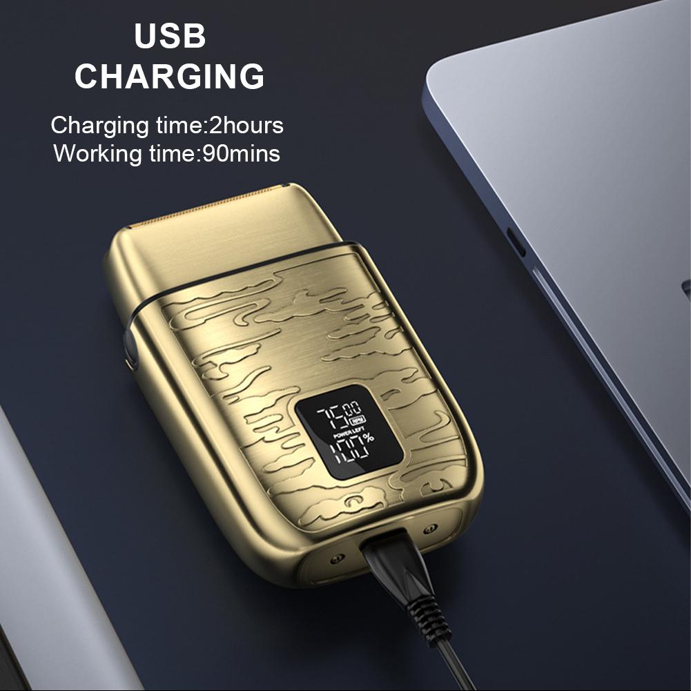 Electric Shaver for Men Retro Metal Body with Digital Display 3-Speed Acceleration and Bald Head Whitener