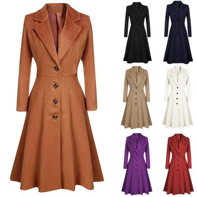 Damen-Mäntel aus Wollmischung, Mantel, Revers, Wickel-Swing, ausgestellt, lange Winterjacke