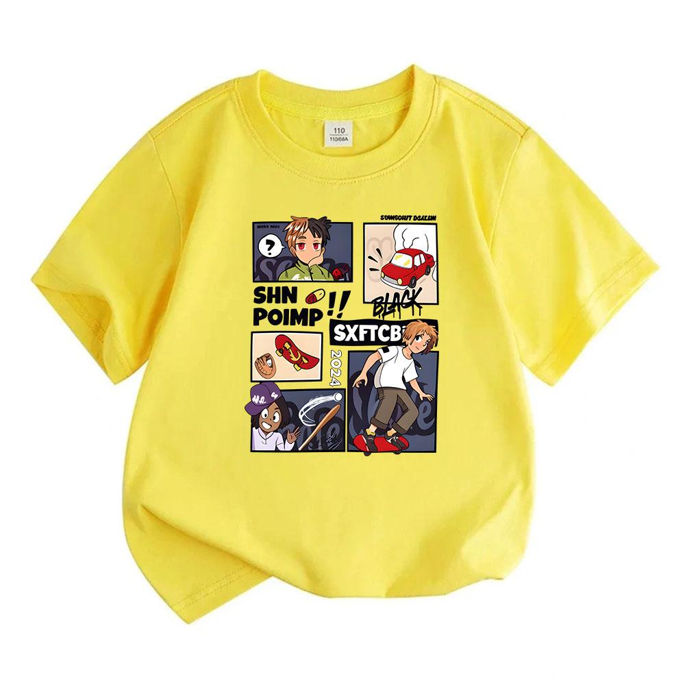 Kids Boys Girls 100% Cotton Crew Neck Short Sleeve T-Shirt, Cartoon Anime Skater Baseball Character Print Casual Comfortable Tee for Daily Summer Wear