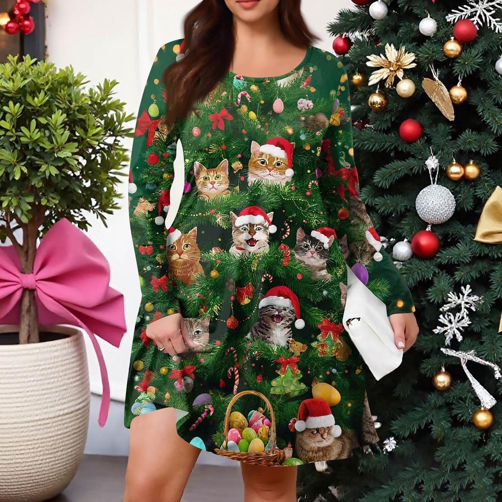 Dámské ležérní šaty s gradientním potiskem, kapsou, kulatým výstřihem a dlouhým rukávem ve větších velikostech na jaro/podzim