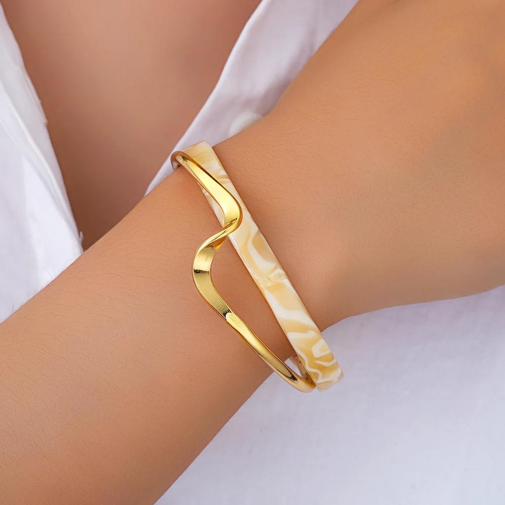 Korea Light Luxury White Shellfis Board Bracelet Bend Metallic Texture Bracelets Set for Women Fashion Jewelry Gifts Wholesale