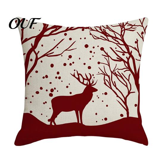 Clear Print Double Sided Cases Christmas Snowflake Cushion Cover, Holiday Throw Pillow Case, 18x18 Red And White Elk Cover Inch Decorative for