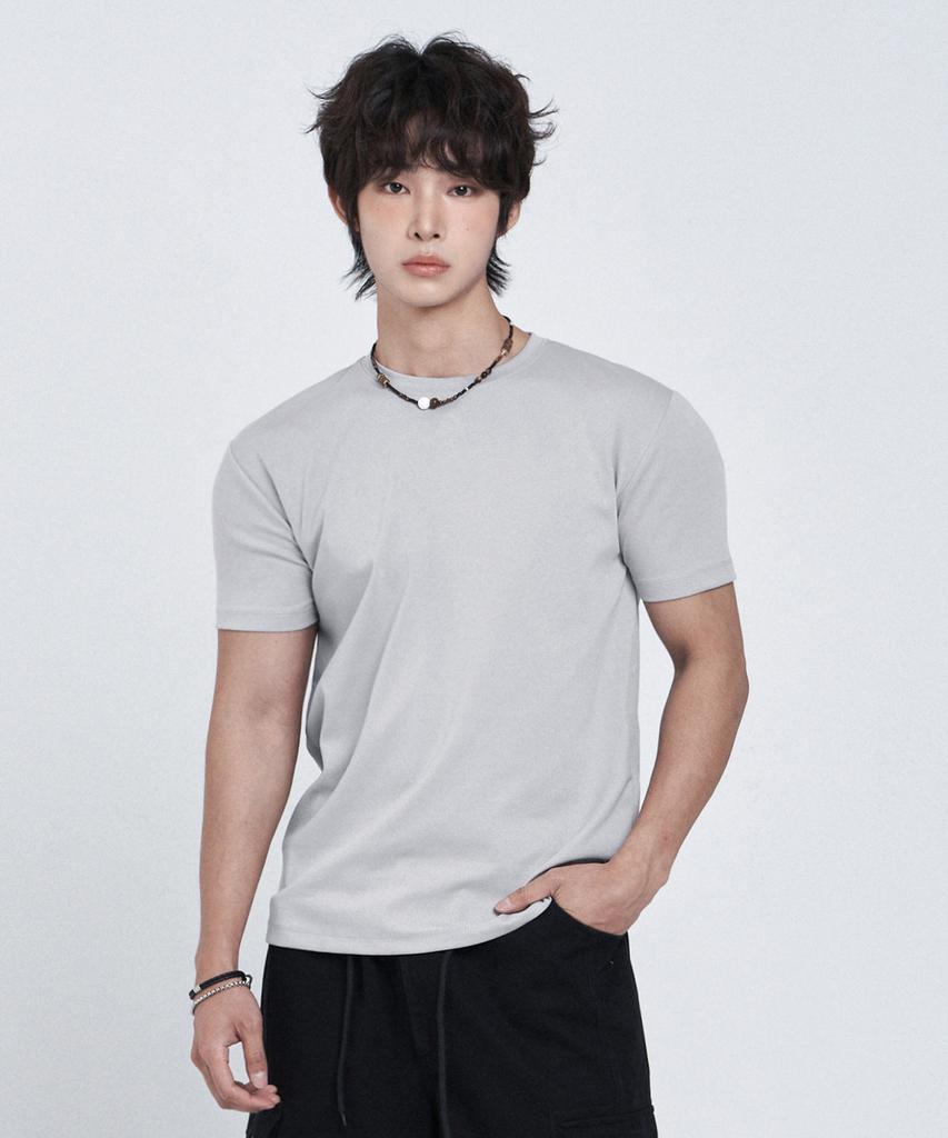 LEMAIN SECOND Semi Crew Neck Muscle Fit Plain Short Sleeve T-Shirt [Gray]