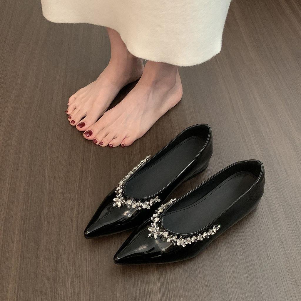 Rhinestone Pointed Shallow Mouth Shoes Women's Shoes New Spring Height Increase Commuter Shoes