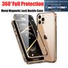 360°Full Protection Metal Magnetic Snap Lock Phone Case For iPhone 16 Pro Max 14 13 12 15 Pro Max Double-Sided Glass Bumper Case