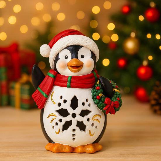 Lighted Christmas Decoration Vintage Resin Snowman/Santa/Penguin Figurine with LED Light for Holiday Winter Table Centerpiece