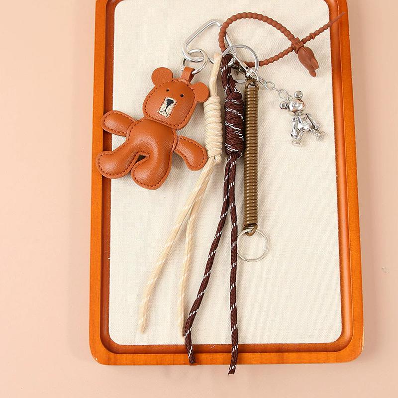 Bag Charm Fashion Series Leather Movable Limbs Coffee Bear Pendant Cute Alloy Bear Bag Braided Charm Lanyard Gift