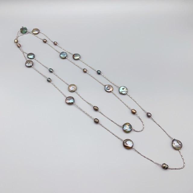 Freshwater Rice Pearls Coin Pearls Long Pendant Necklace Girls Floating Style Stainless Steel For Women Chain Classic Giveaway GiftClassic Necklaces