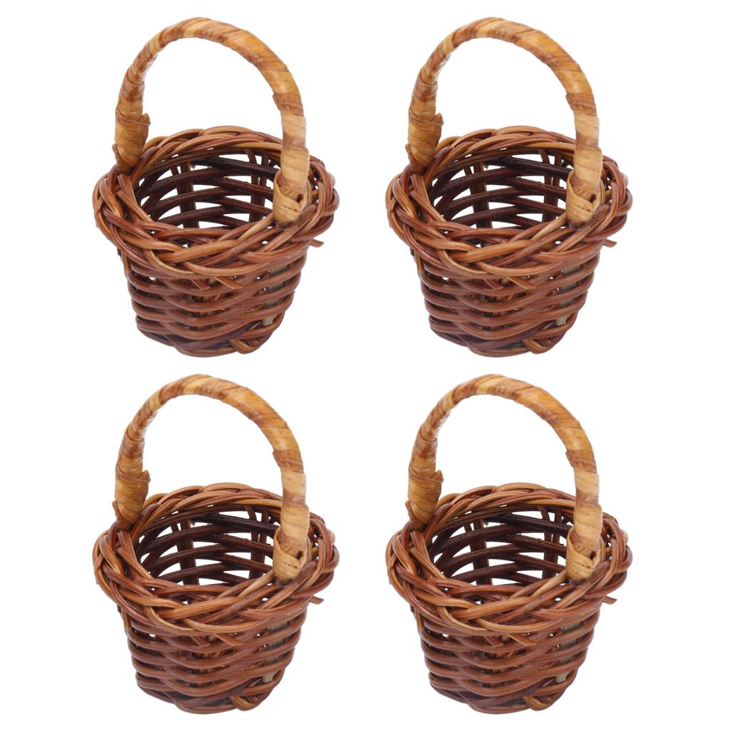 4 buc Coș de depozitare pentru păpuși Mini 1:Coș Rattan Împletit Manual pentru Legume Fructe Jucării pentru Copii