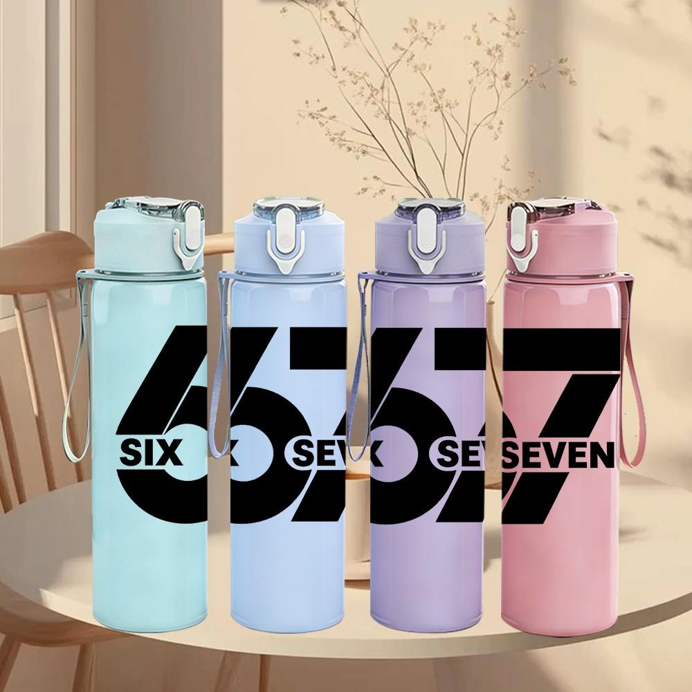 1PC Six Seven Monochrome Number Logo 750ml Color Plastic Sports Water Bottle Leakproof Flip Straw Lid Suitable for Sports Office Home Use