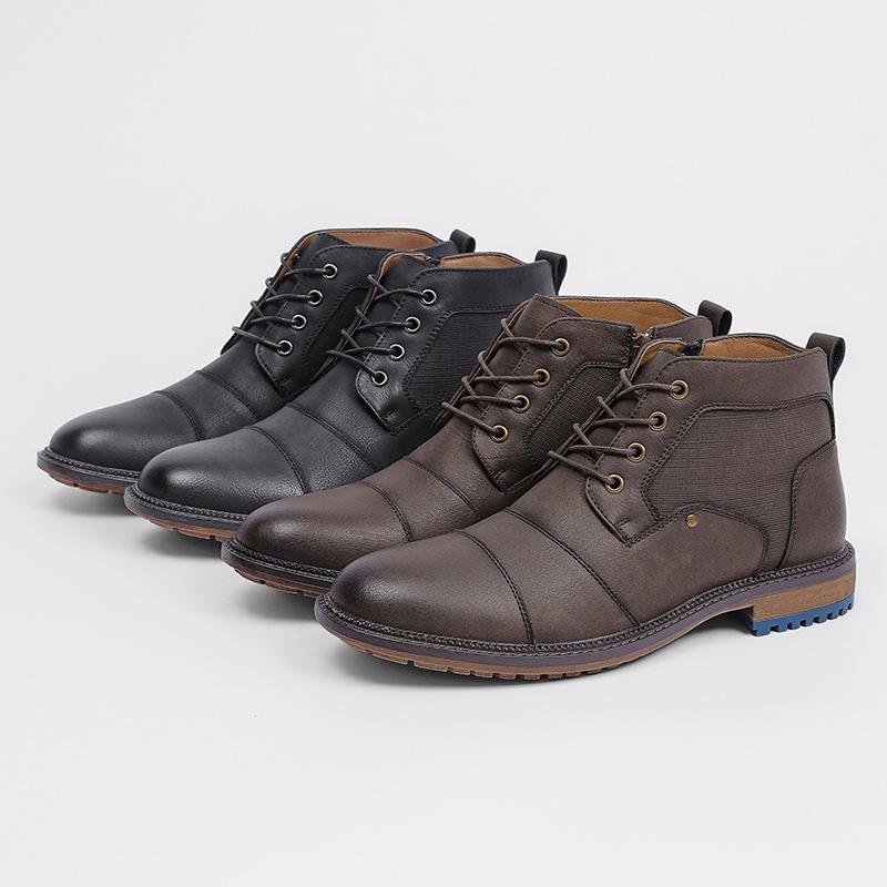 Large Size Men's Leather Boots Fashionable Retro Short Boots European Size Tooling Short Boots Foreign Trade Help Martin Boots Men's Independence