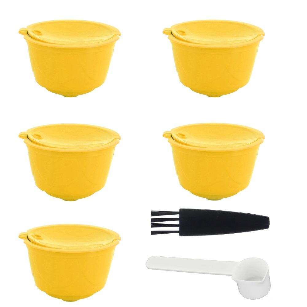 Yellow Color Reusable Coffee Filter Includes Spoon Includes Brush Coffee Making Accessory Reusable Design Coffee Capsule Kit