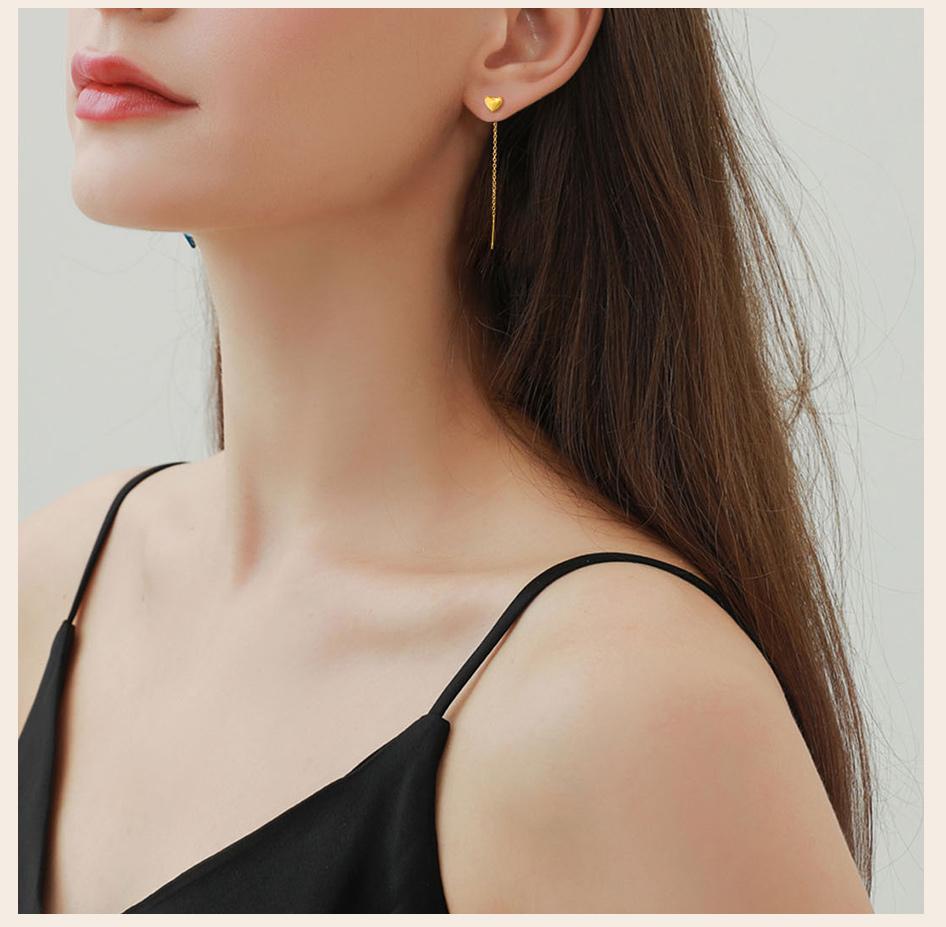 Heart Threader Earrings for Women, Stainless Steel Long Chain Drop Earrings, Love Shape Threader