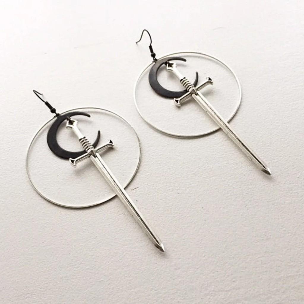 Geometric Moon Pendant Earrings With Silver Alloy And Stainless Steel Ear Pins For Women