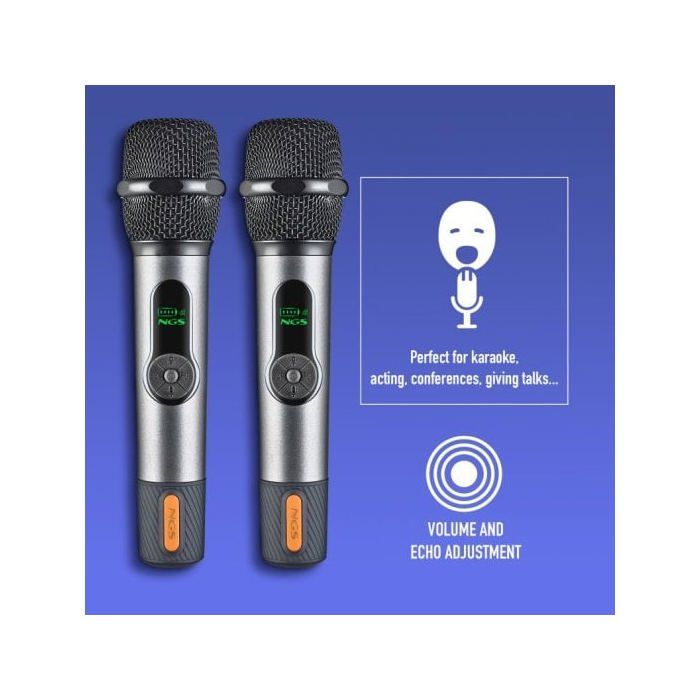 Micrófono NGS inalámbrico 2 4GHz dinámico con pantalla batería y receptor dual