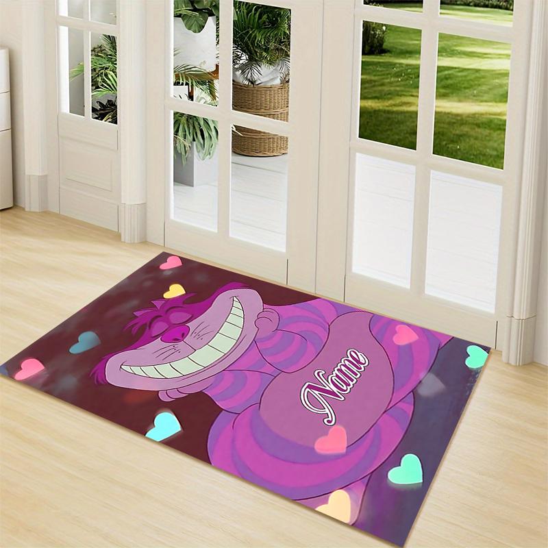 Custom Name Cheshire Cat Hearts Theme Carpet Rug Customizable Soft Washable Anti-Slip Home Living Room Sofa Mats Personalized Rug. 0909416