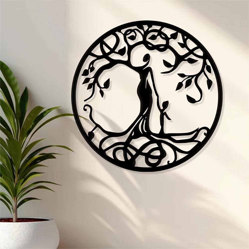 Handmade Iron Tree of Life Wall Art, Black Yoga Meditation Decor for Living Room Bedroom, 12.2x12.2in