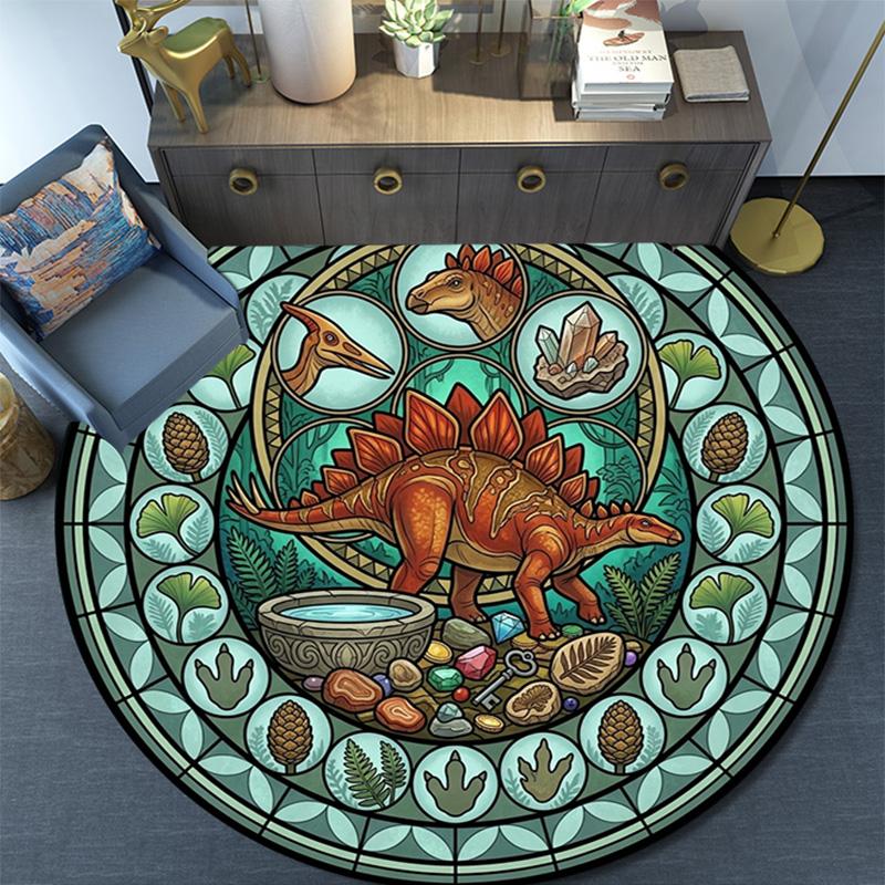 Prehistoric Glass Round Area Rug Under Office Chairs Bedroom Living Room Home Decor
