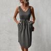 Damen-Sommerkleid, ärmellos, einfarbig, V-Ausschnitt, schick, mit Schnürung