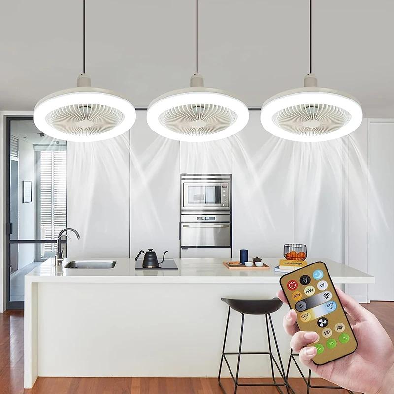E27 LED Fan Light for Home Living Room Three Color Ceiling Fan Light Remote Control Dimming and Switching To Bedroom Fan Light