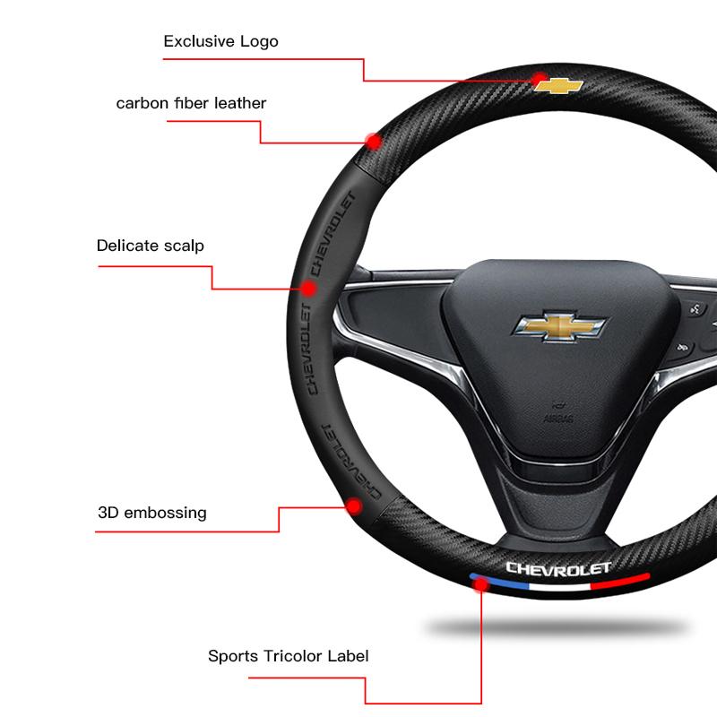 For Chevrolet Camaro Colorado Volt Z71 Sail Corsa Aveo Matiz Onix Carbon Fiber Leather Car Steering Wheel Cover Auto Accessorie