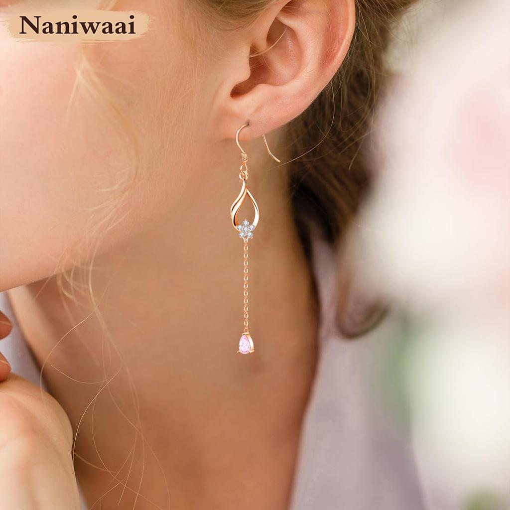 Naniwaai Popular Birthstone Dangle Cherry Blossom Hypoallergenic to Long Flower Jewelry Women's Earrings, October, Earrings, Hook, Earrings, Silver,